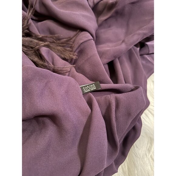Carine Gilson New Feather Trimmed Silk Satin Robe Purple XL - Picture 6 of 7